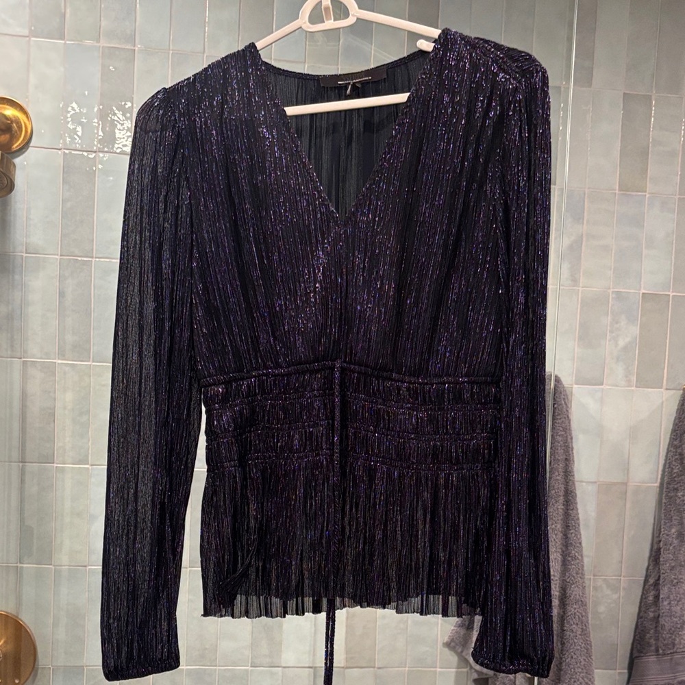 White House Black Market Shimmering Black and Purple Blouse
